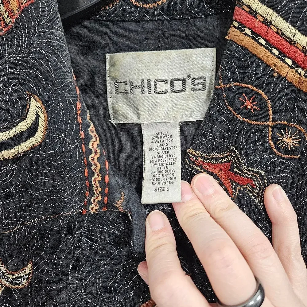 Vintage Embroidery Metallic Button Front Jacket Blazer Cottagecore Size M